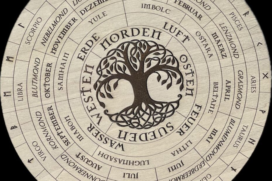 Jahreskreisrad aus Holz – handgefertigte Ritualtafel von Arrel del Sol